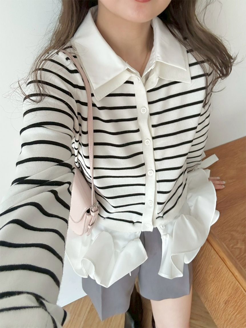 シャツドッキングヘムボリュームニットプルオーバー(ニット)｜トップス