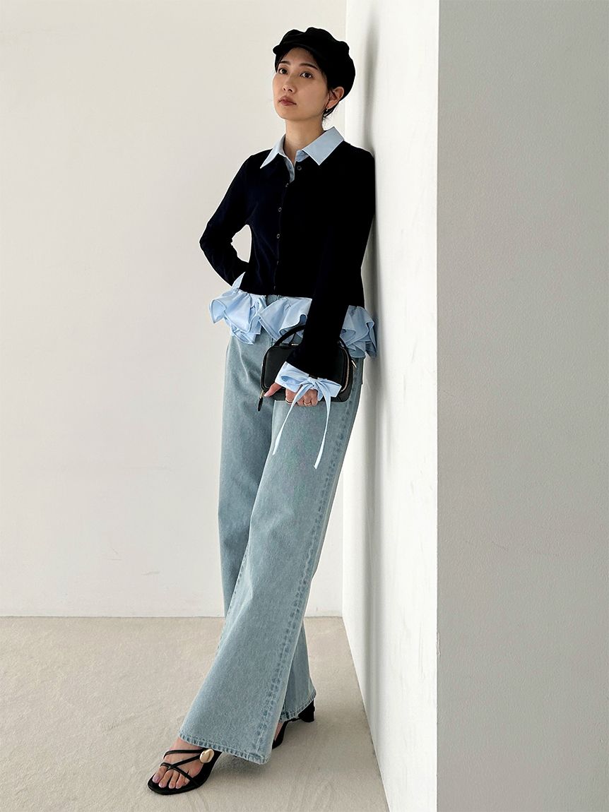 シャツドッキングヘムボリュームニットプルオーバー(ニット)｜トップス