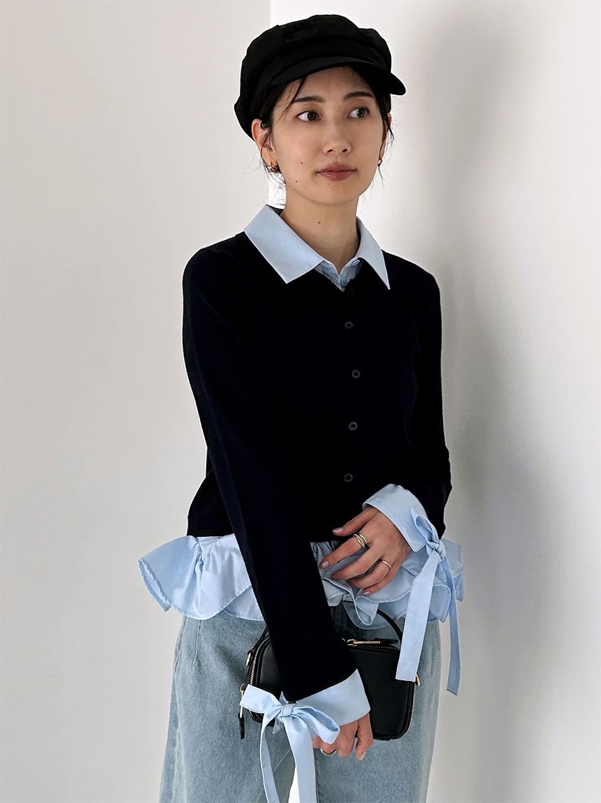 シャツドッキングヘムボリュームニットプルオーバー(ニット)｜トップス