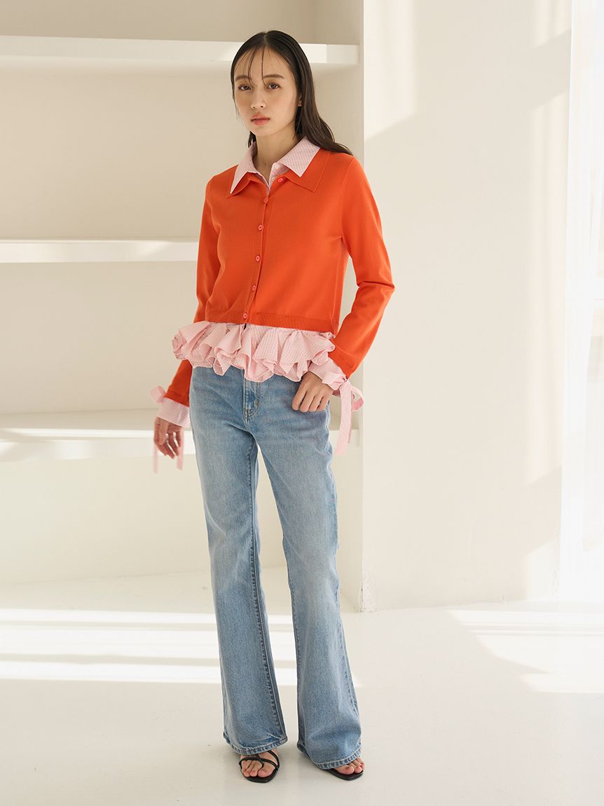 シャツドッキングヘムボリュームニットプルオーバー(ニット)｜トップス