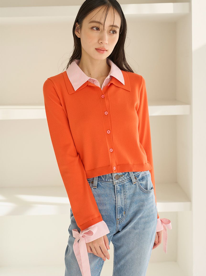 シャツドッキングヘムボリュームニットプルオーバー(ニット)｜トップス