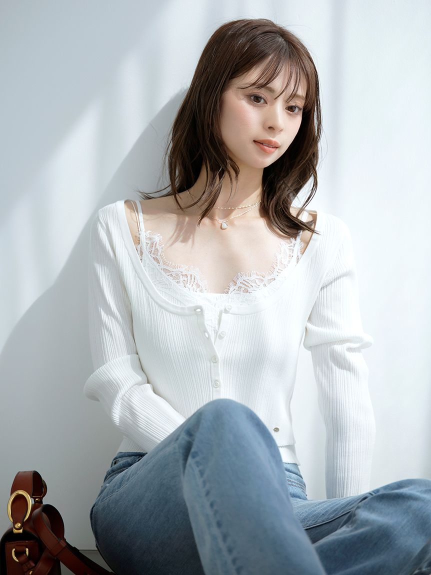 レーストリムニットアンサンブル25357820 レーストリムニットアンサンブル(M OFF WHITE): トップス｜PMbox P&M