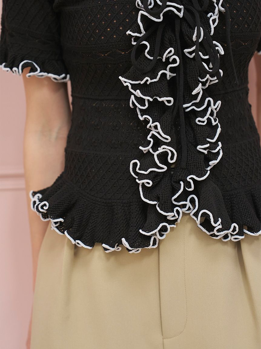 早い者勝ち❣️完売❣️スナイデル フリル切り替えニット クロシェライクフリルニットプルオーバー(ニット)｜トップス｜SNIDEL